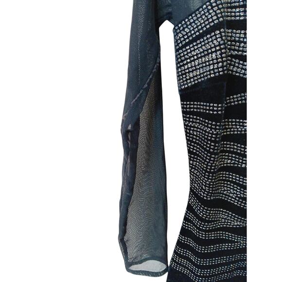 Vintage Tadashi Black Velvet Mesh Maxi Dress Rhinestone Formal  Long Sleeve M/L - Picture 8 of 16